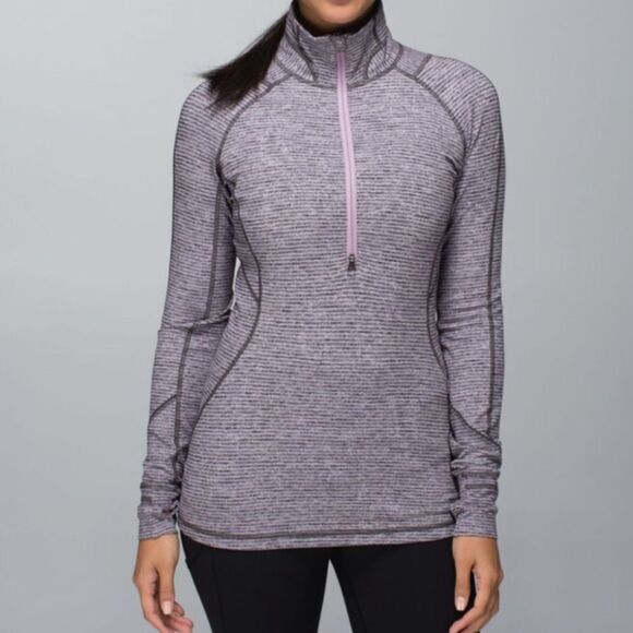 Lululemon Race Your Pace 1/2 Zip Gray Purple Striped 4 - Picture 1 of 14